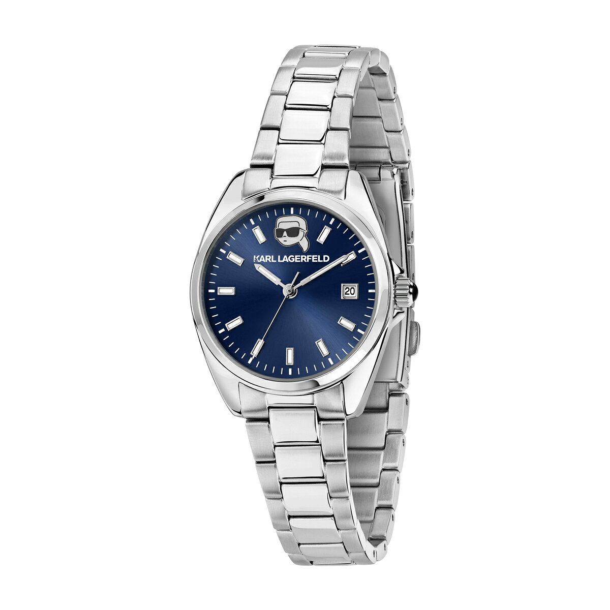 カールラガーフェルド ラウンド エッセンシャル ブルー サンレイ アイコン ダイヤル シルバー ブレスレット メンズ レディース ウォッチ KARL LAGERFELD