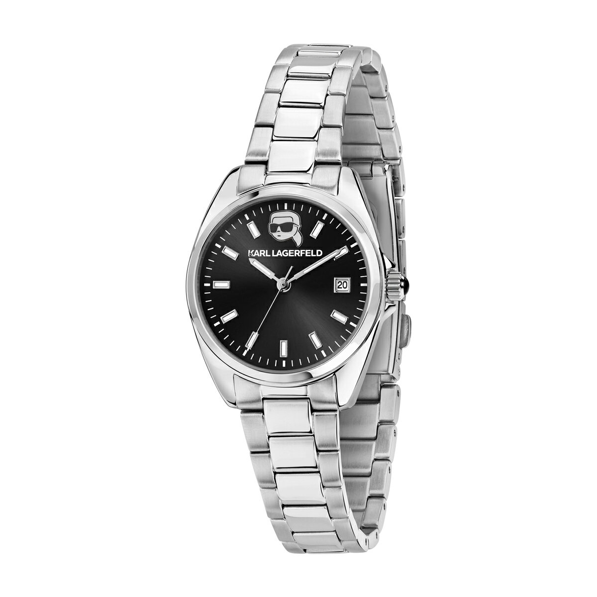 カールラガーフェルド ラウンド エッセンシャル ブラック サンレイ アイコン ダイヤル シルバー ブレスレット メンズ レディース ウォッチ KARL LAGERFELD