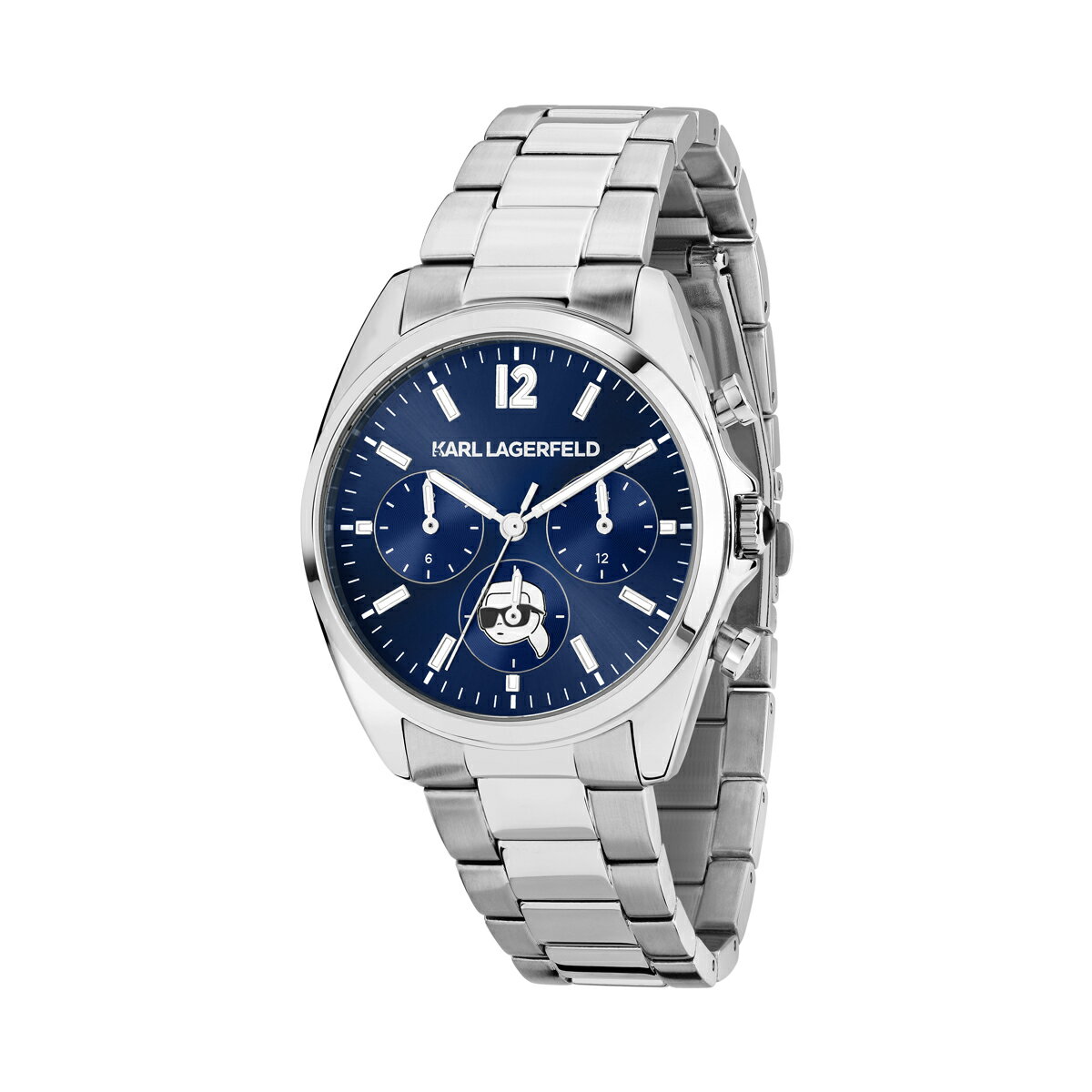 カールラガーフェルド ラウンド エッセンシャル マルチ ブルー サンレイ アイコン ダイヤル シルバー ブレスレット メンズ レディース ウォッチ KARL LAGERFELD