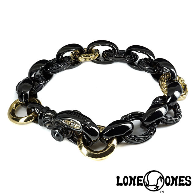 LONE ONES 【BLACK EDITION】 ロンワンズ ヘロンブレスレット w/ブラックコーティング w/ K18イエローゴールドアイズ&サークルリング&クレーンリング w/ダイヤモンドカスタム メンズ ブレスレット ブランド