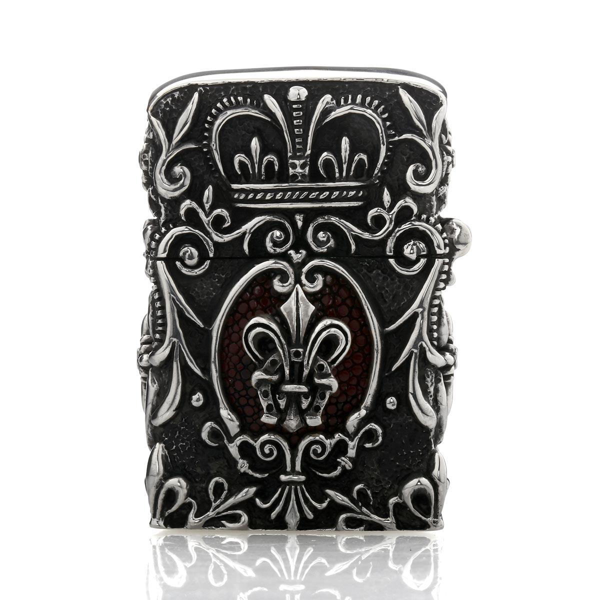 【マラソン限定！P3倍】[公式] Leathers and Treasures キングクラウンクレストジッポw/フレアデリーホーシューw/ライオンw/ダイヤ（両サイドクロス） - クロス 十字架 レザーズアンドトレジャーズ レザトレ 3