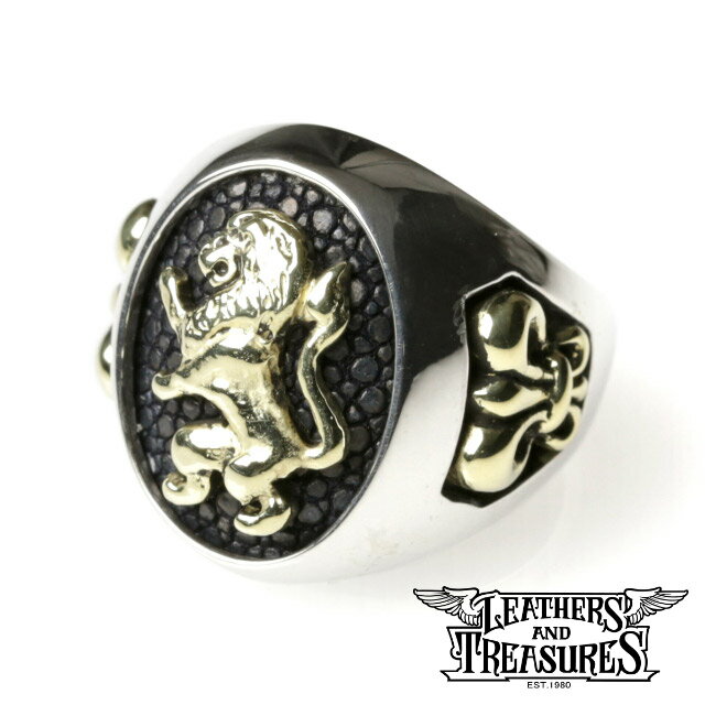 【ブラックフライデー★ポイント3倍】[公式] Leathers and Treasures リング メンズ ブランド 指輪 レザーズアンドトレジャーズ - スモールスペシャルエディションリング w/K18ライオン/サイドフレアデリー w/サンディッドスティングレイ レザトレ