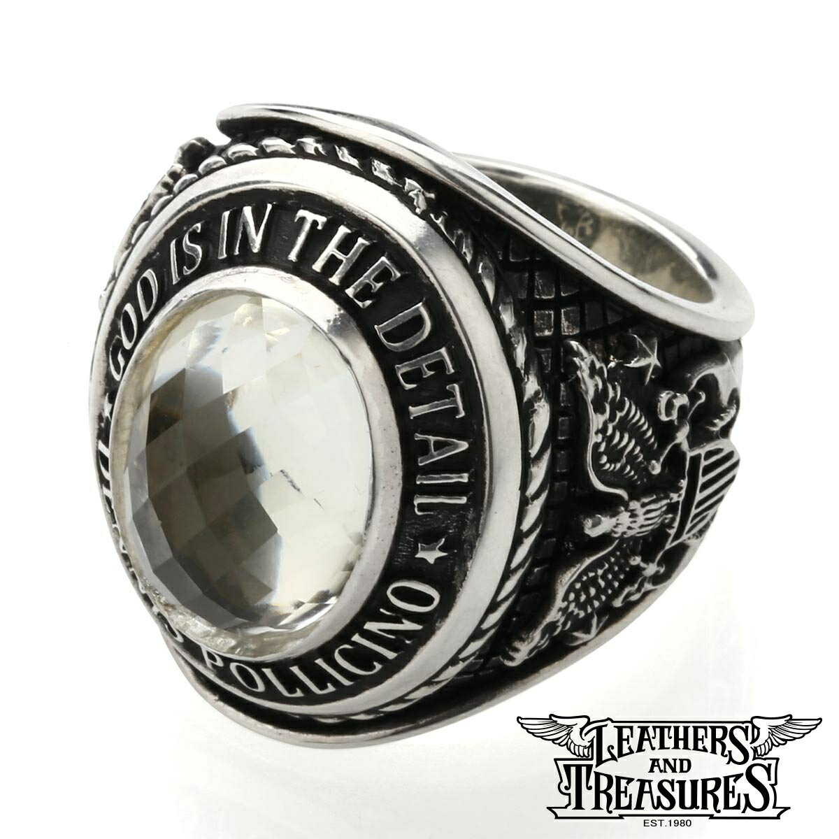 【ブラックフライデー★ポイント3倍】[公式] Leathers and Treasures リング メンズ ブランド シルバー 指輪 レザーズアンドトレジャーズ - オーバルスクロールベゼルカレッジ w/ホワイトトパーズ（カット） レザトレ