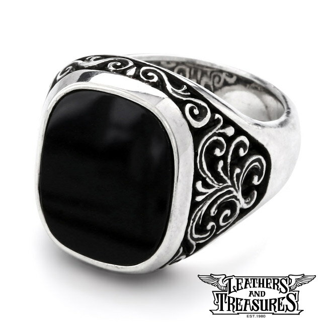 【ブラックフライデー★ポイント3倍】[公式] Leathers and Treasures リング メンズ ブランド 指輪 レザーズアンドトレジャーズ - スクロール インタリオ w/ プレーンプレート オニキス レザトレ