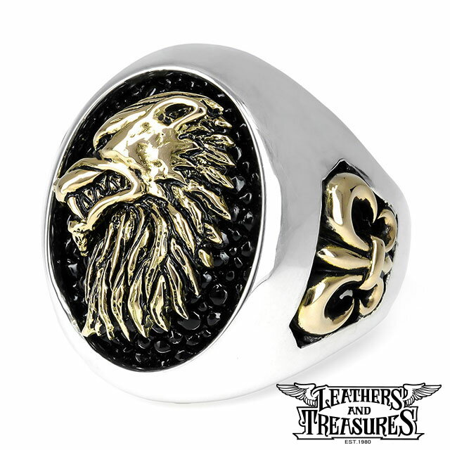 【ブラックフライデー★ポイント3倍】[公式] Leathers and Treasures 指輪 リング メンズ レディース シルバー ゴールド 狼 スペシャルエディションリング w/K18ウルフ&フレアデリー w/スティングレイ（ブラック） レザーズアンドトレジャーズ レザトレ