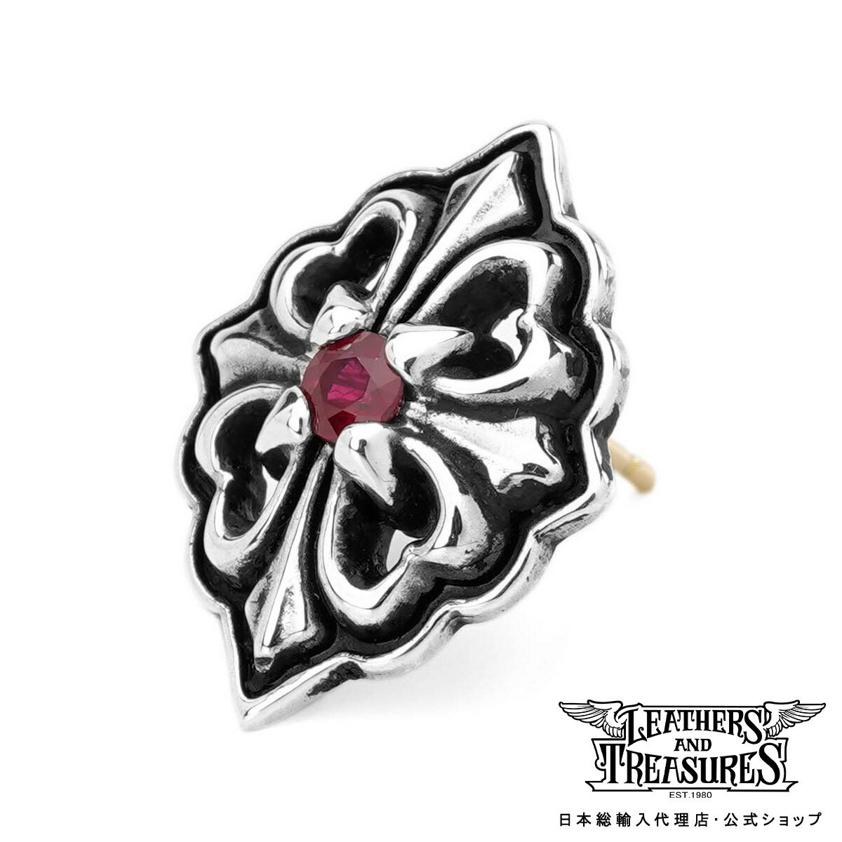 [公式] Leathers and Treasures レザーズアンドトレジャーズ ピアス メンズ ブランド 片耳用 シルバー - ストーンクロス ピアス w/ルビー レザトレ