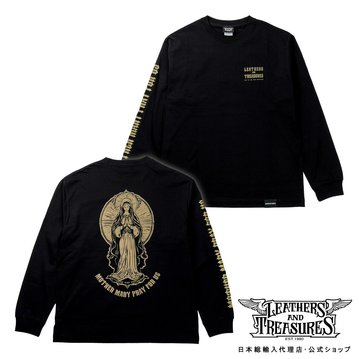 レザーズアンドトレジャーズ LT Tシャツ（長袖）/ Mother Mary （ブラック/ベージュ/6.2oz） メンズ レディース アクセサリー ジュエリー Leathers&Treasures
