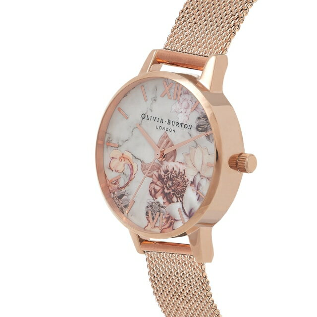 オリビアバートン 公式ストア 日本正規総代理店 腕時計 レディース 時計 Olivia Burton 記念日 誕生日 花柄 プレゼント人気 贈り物 ギフト マーブルフローラル ローズゴールド メッシュ　 20代 30代