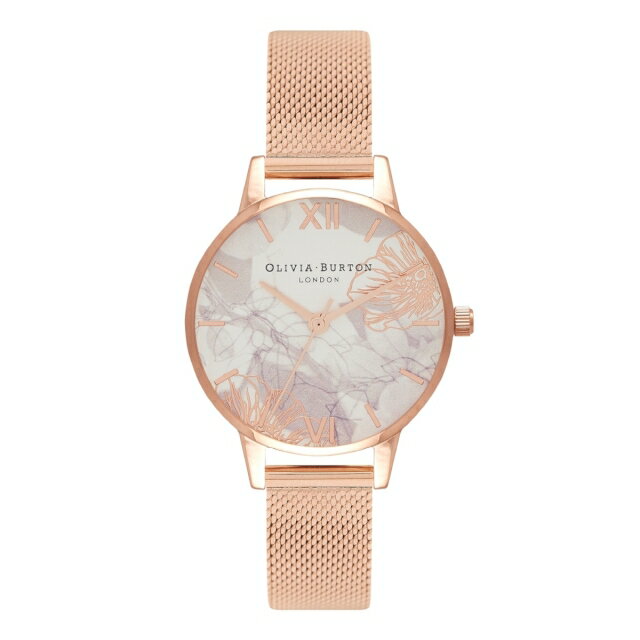 オリビアバートンレディース腕時計日本正規総代理店OliviaBurtonアブストラクトフローラルローズゴールドメッシュ花柄フラワー記念日プレゼント新生活贈り物時計母の日ギフト
