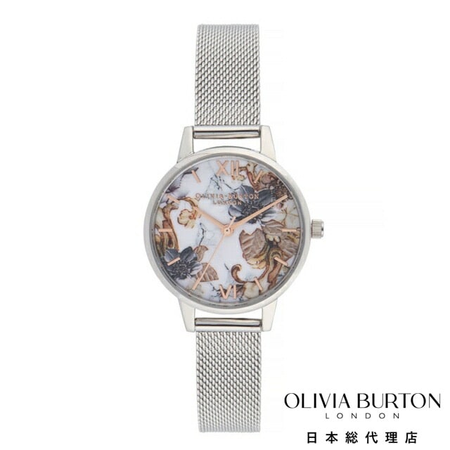 オリビアバートン 公式ストア 日本正規総代理店 腕時計 レディース 時計 Olivia Burton 彼女 誕生日 プレゼント 贈り物 ギフト - マーブルフローラル ローズゴールド ＆ シルバー メッシュ人気 20代 30代 花柄 かわいい