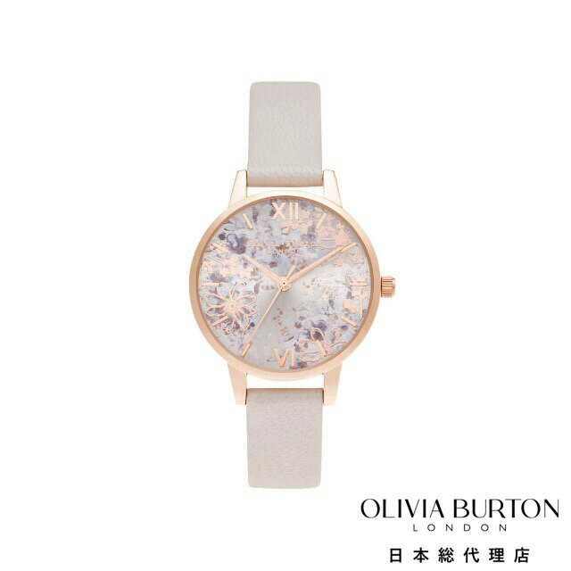  オリビアバートン 腕時計 レディース 時計 アナログ かわいい ブランド レザーベルト プレゼント ギフト - アブストラクトフローラル ミディダイヤル パールピンク & ローズゴールド 母の日