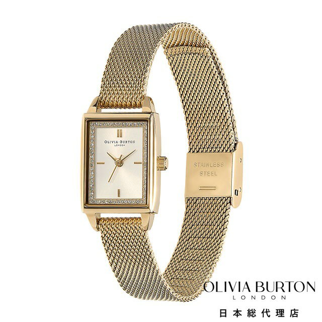 [公式] オリビアバートン 腕時計 レディース 時計 アナログ かわいい ブランド タウンハウス - 21mm レクタングル ホワイト & ゴールドメッシュ レクタンギュラー 金色 ゴールド 仕事用 シンプル OL 大人 白文字盤