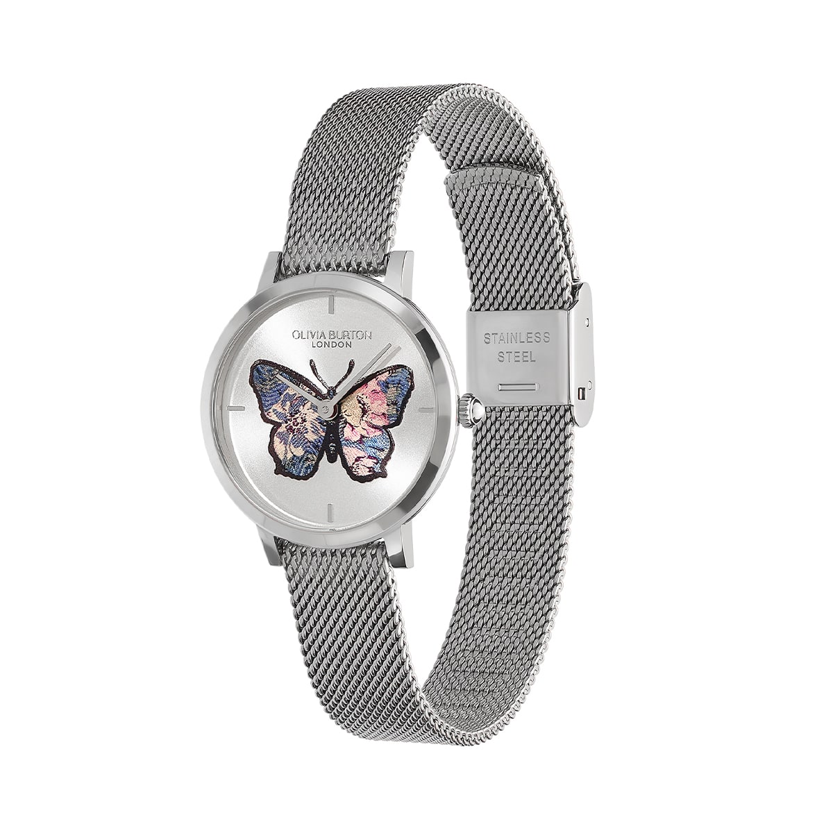 オリビア・バートン シグネチャー - 28mm バタフライ ウルトラ スリム シルバー メッシュ ウォッチ レディース ウォッチ OLIVIA BURTON