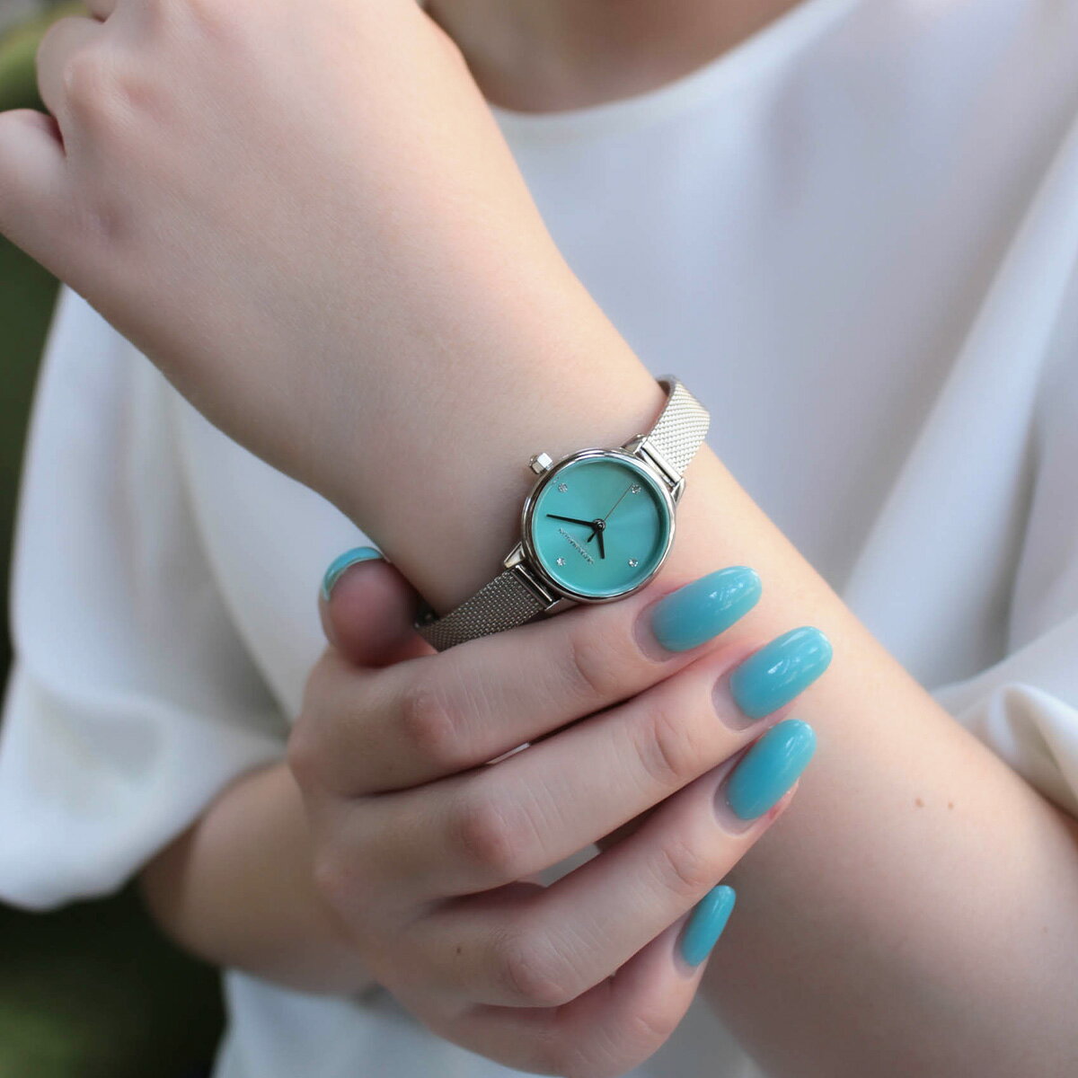 オリビア・バートン クラシック 23mm ミニ ターコイズ＆シルバー メッシュ レディース ウォッチ OLIVIA BURTON