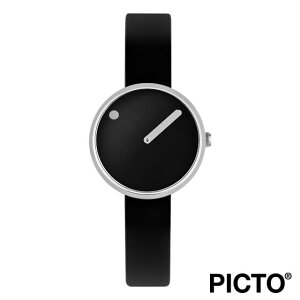 商品画像：BeyondCool?ビヨンクールで人気のピクト 時計 メンズ レディース PICTO Picto 30 mm、 ブラック ダイヤル、 ポリッシュド スティール ベゼル、 ブラック シリコン ストラップ 腕時計
