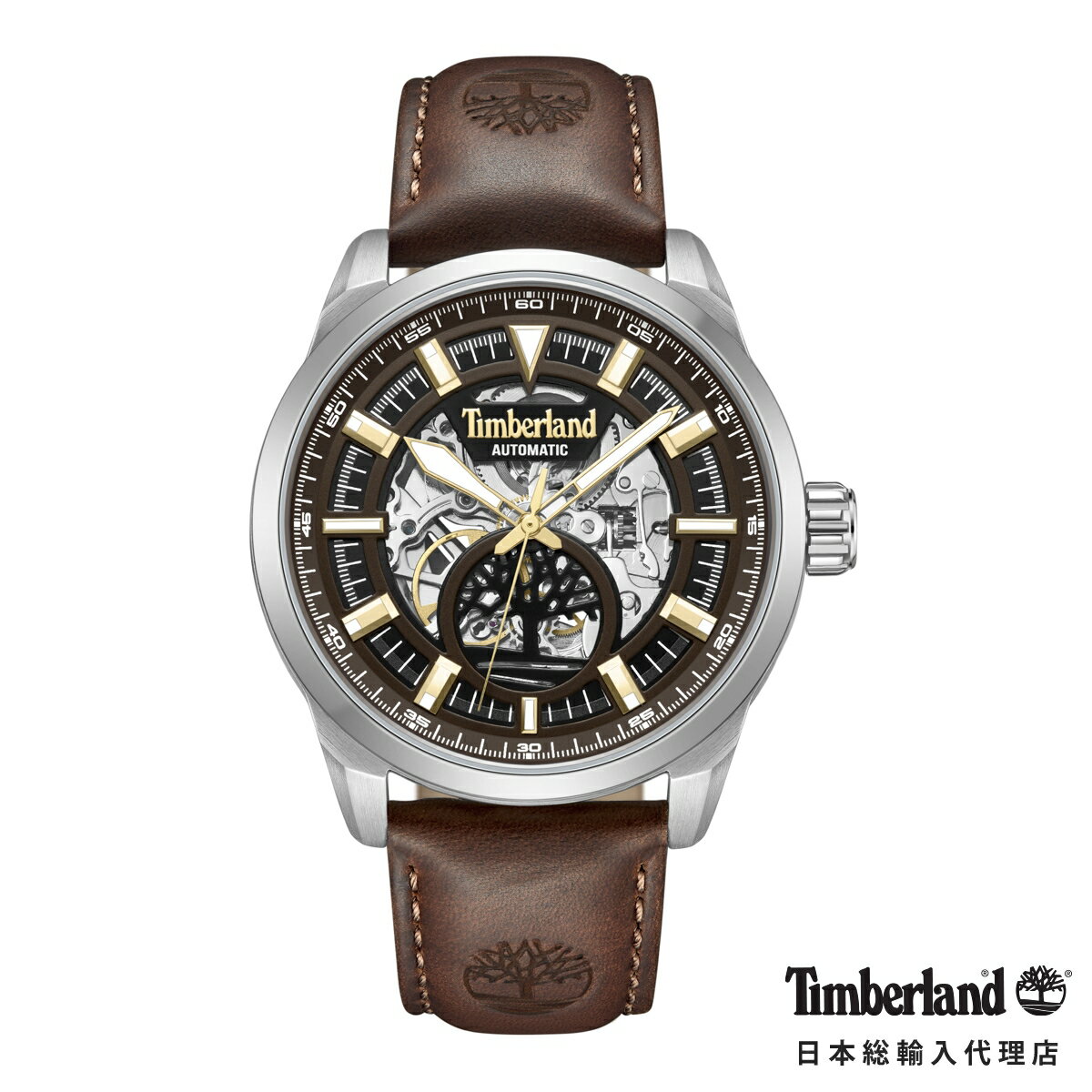 【最大50％OFFクーポン利用可★マラソン限定】ティンバーランド ヘニカー オートマチック ブラウン ダイヤル レザー メンズ レディース ウォッチ Timberland