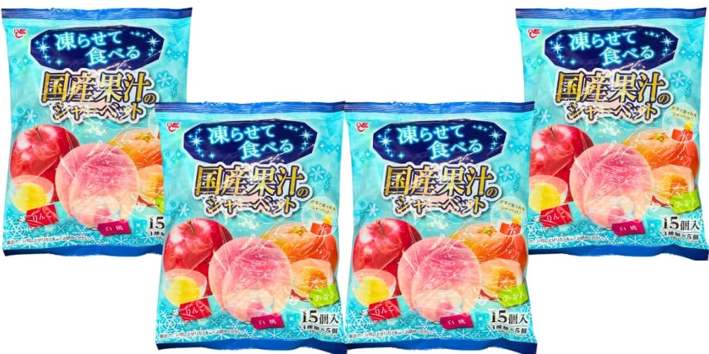 エースベーカリー 凍らせて食べる 国産果汁のシャーベット 15個入り（3種：りんご・白桃・みかん×5個ずつ入り）×4袋セット