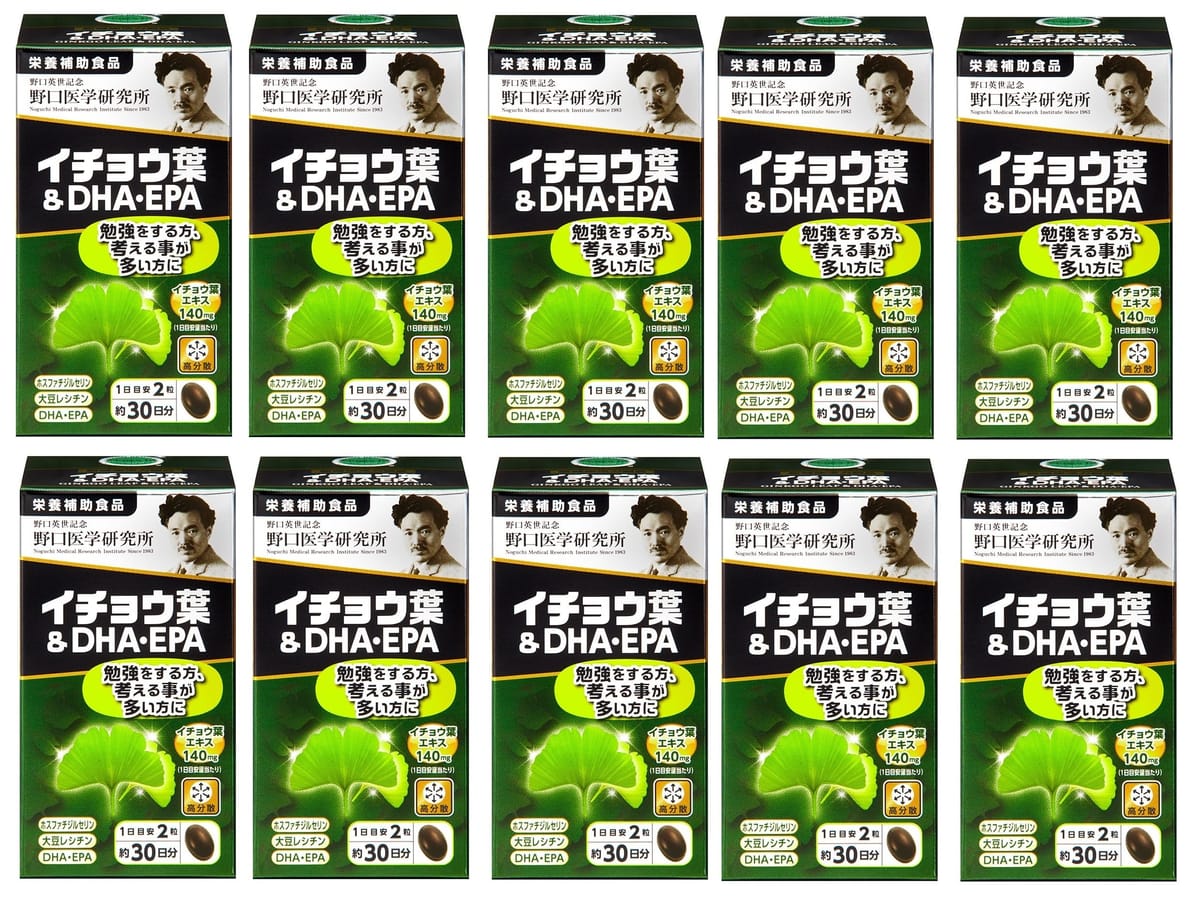 野口医学研究所 イチョウ葉＆DHA・EPA 60粒(約30日分）10個 栄養補助食品 オリジナル賞味期限シール付セット