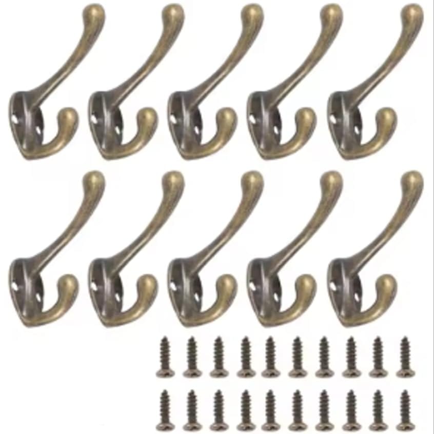 フック 壁掛け 10個セット ステンレス アンティーク 調 高耐荷重 耐荷重15kg ネジ付き グリーンブロンズ