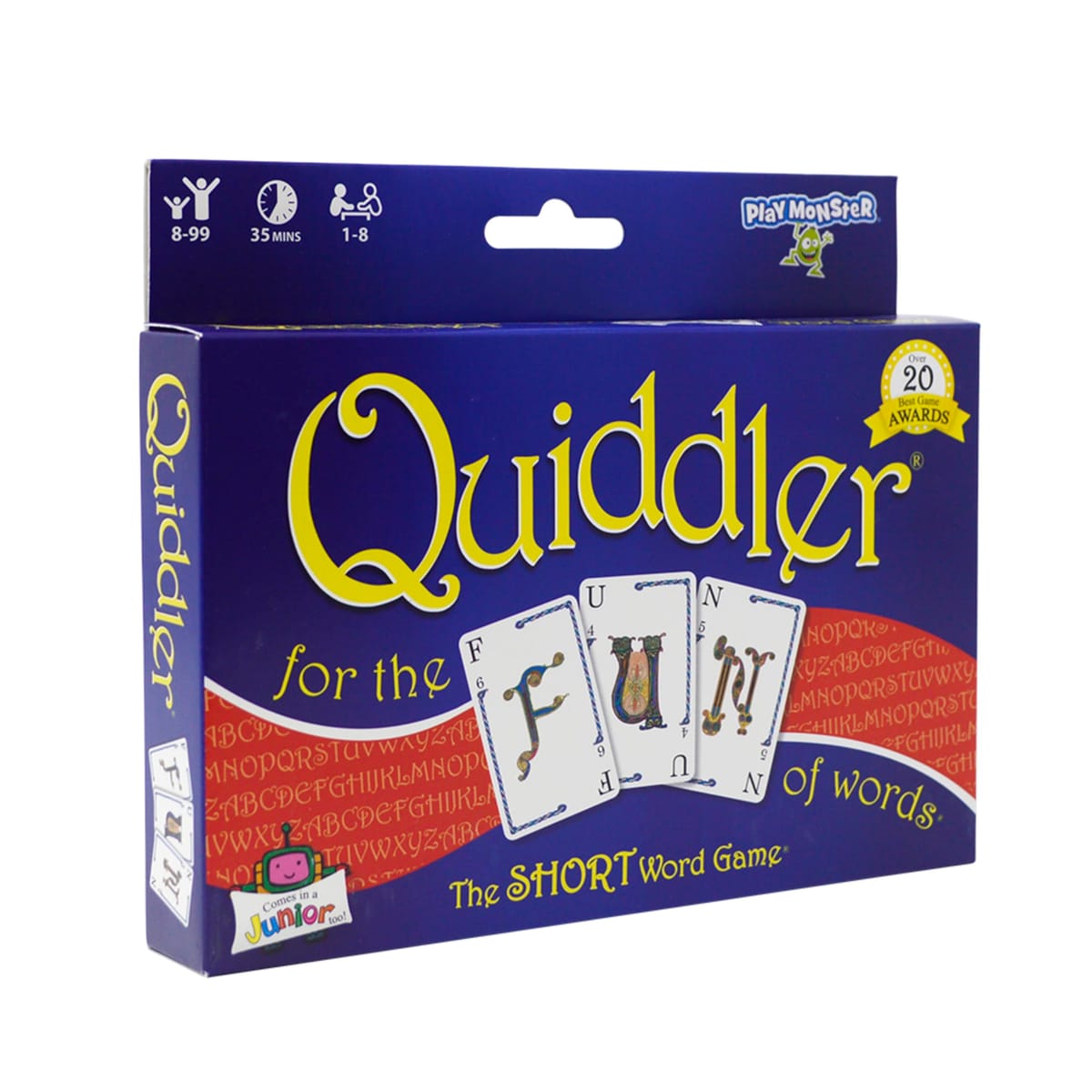 対象年齢: 8 歳以上メーカー: Set Enterprises Quiddler, is a beautiful word game with naturally smooth gameplay that plays fast. These are essentials for a successful game that few word games have. Using special cards, Quiddler draws on one's ability to combine letters into words. Players must combine their entire hand into words trying to use the highest point value letters. Quiddler challenges you to do this first with three cards (round one), then with four, on up to ten cards in the last round. A bonus is given for both the longest word, and the most words made by a player in each round. The average game takes 20-40 minutes.Although it may appear that the person who knows the most words would consistently win, this is not the case when playing Quiddler. There is a visual perception aspect that draws on combining the cards with the highest points into the words rather than the first words a player recognises. There is also an element of strategy. Players who win often don't go out at their first opportunity; on the other hand, sometimes they go out as soon as possible. Their actions are aimed at increasing their odds of getting either the long-word or the most-words bonus.The game works well for both beginning readers and accomplished word game players. Youngsters can enjoy Quiddler because players can win using short words. This results from the bonus for getting the most words in any round, which, of course, is obtained using short words i.e., zoo, is, of. On the other hand, accomplished word lovers are challenged because of the bonus given for the longest word in any round, as well as the aspects noted above. The solitaire rules included with Quiddler result in endless hours of word challenges for the single player. Although each game is quick to play (about 15-20 minutes), people have tended to play game after game.