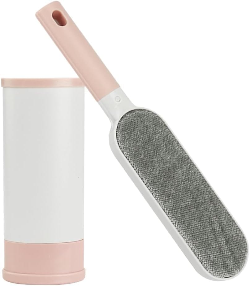 衣類用ブラシ 身だしなみ 両面仕様 収納ケース付き ペットの毛 埃取り ゴミとり 簡単清掃 車内 (ローズ..