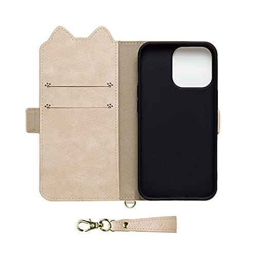 iPhone13Pro ケース 手帳型 猫 かわいい シンプル 6.1inch ミュウミュウ Mewmew (カフェラテ)