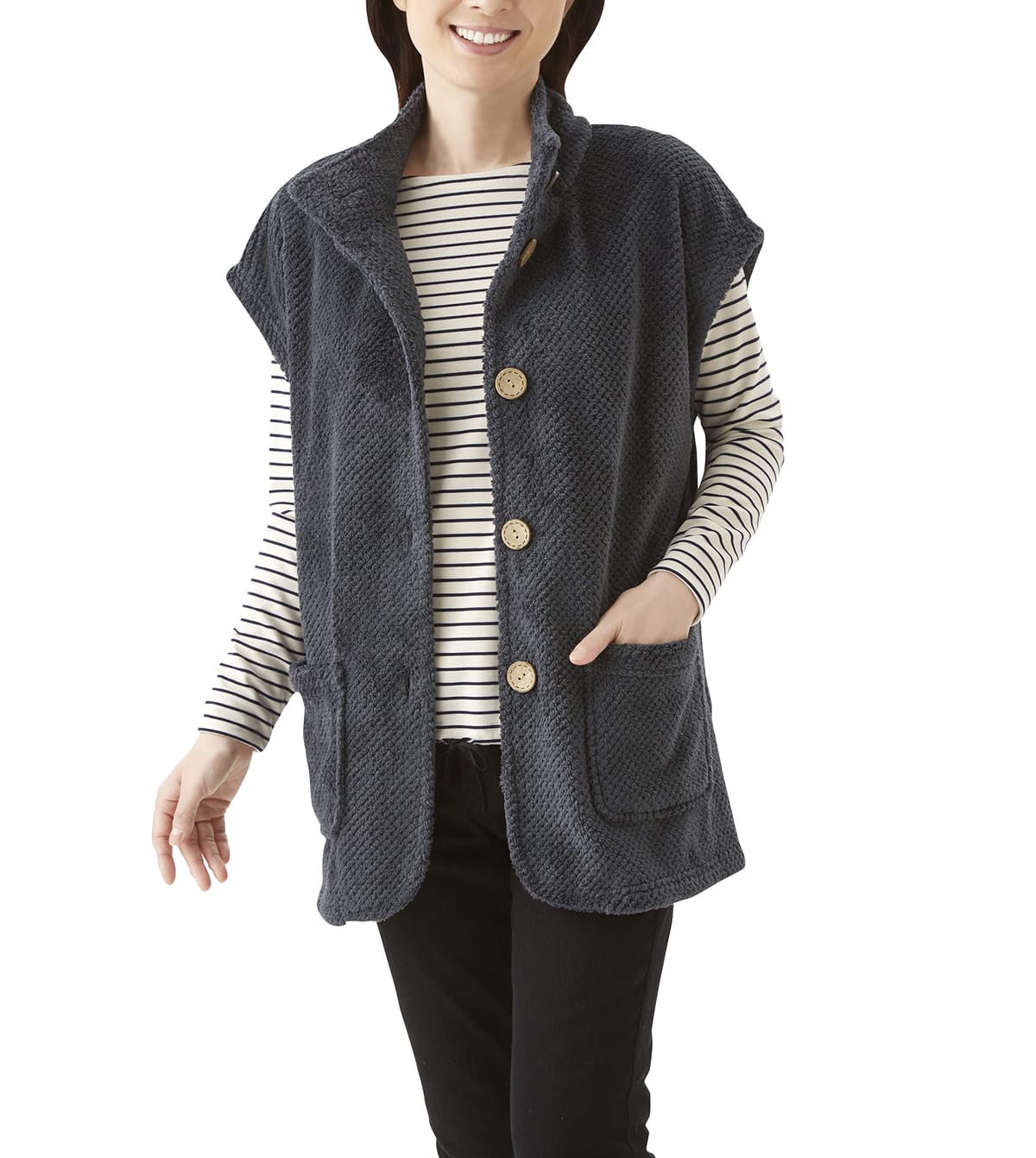 セルヴァン 肩まで暖かチュニック丈ホームベスト チャコールグレー LL