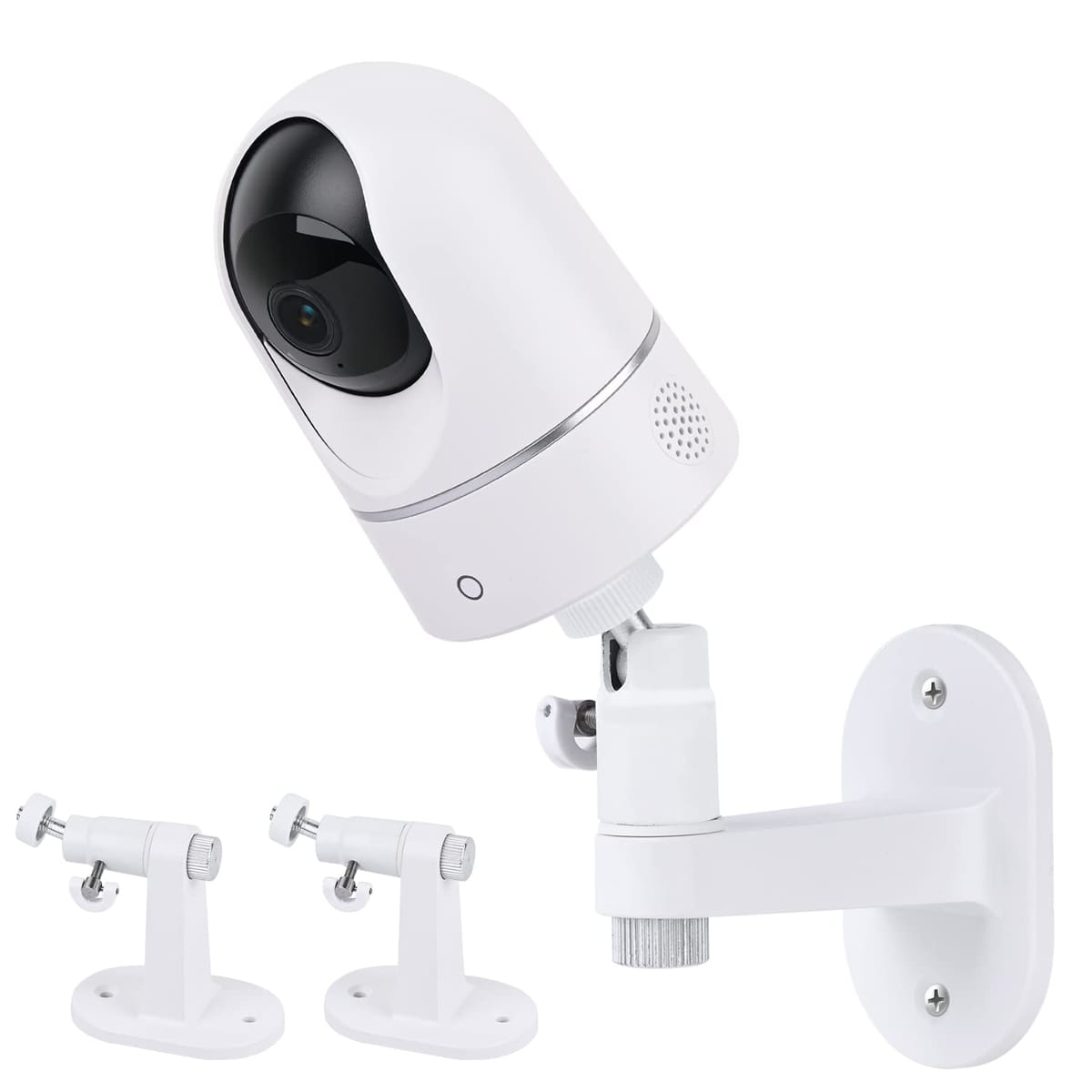 eufy Security Indoor Cam P24およびE220に対応。Eufy Cam 2C、Arlo Camera、Roelink Argusなどの標準的な1/4ネジ穴のある他のカメラにも適合します。360度の角度調整により、E220カメラに望むより良い視界を得ることができます。ネジまたは粘着テープで簡単に取り付け、2つの取り付け方法を選択できます。 (注意:粘着テープを貼った後、24時間以上待ってからカメラを取り付けてください。)高品質の素材で作られており、頑丈で安全で、強力な粘着テープやネジでP24屋内カメラが落ちません。パッケージリスト: ウォールマウント×2、取り付けネジ×6、マニュアル×1。 eufyセキュリティ屋内カムP24とE220用のネジレスセキュリティブラケットホルダー。