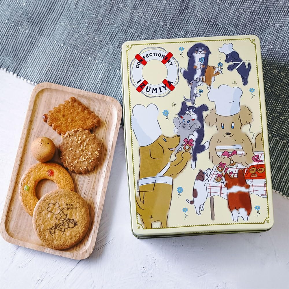 泉屋東京店 クッキー詰合せ 盲導犬アート缶（盲導犬大感謝祭）1缶 128g （個包装クッキー9種類入り）