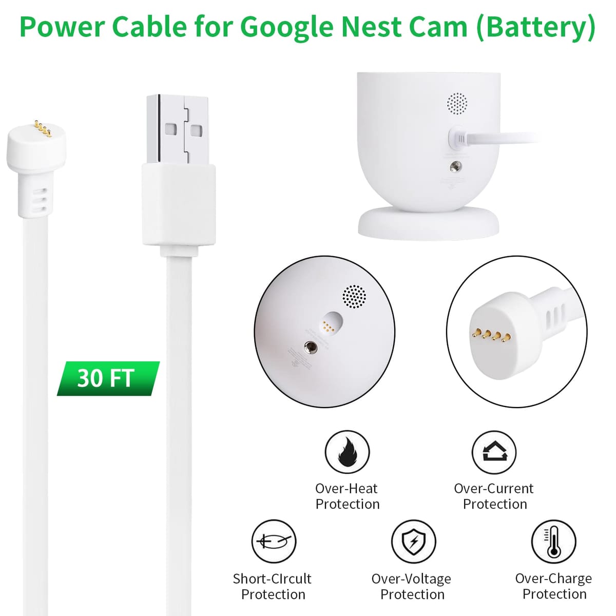 wochel Google Nest Cam(�Хåƥ꡼)�б��Ÿ������֥� 30�ե�����/9.1m �ɿ奢���ȥɥ������֥� �ͥ��ȥ������³Ū�˽��Ť��ޤ� (�ۥ磻��)
