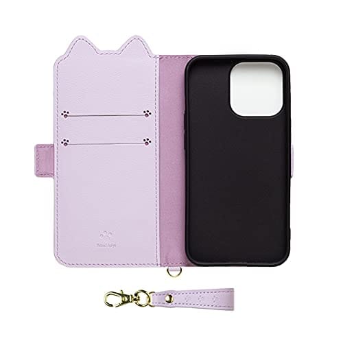 iPhone13Pro ケース 手帳型 猫 かわいい シンプル 6.1inch ミュウミュウ Mewmew (ライトパープル)