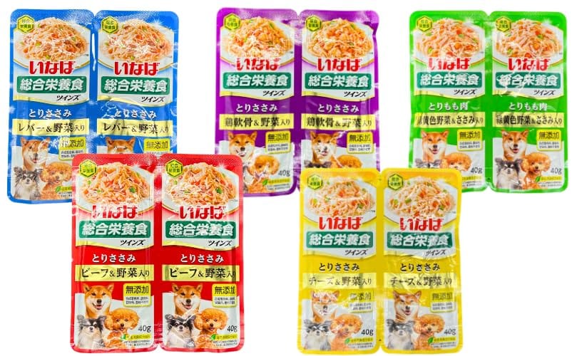 いなば 総合栄養食 ツインズ 5種アソートセット【(1)ビーフ&野菜入り(2)チーズ・野菜入り(3)緑黄色野菜&ささみ入り(4)鶏軟骨＆野菜入り(5)レバー・野菜入り】 各種1個ずつ 合計5個セット ドッグフード 食べ比べ 無添加