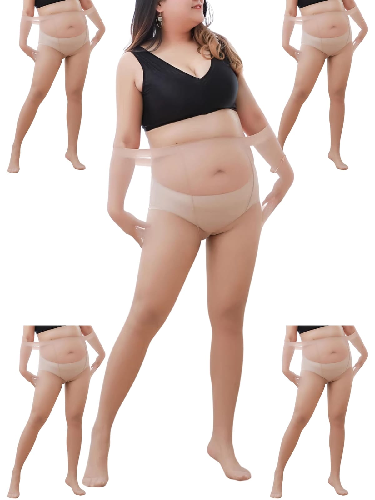 [Leiasnow] ストッキング パンスト 大きいサイズ ゆったり トールサイズ 薄手 法事 礼服 妊婦 5足セット