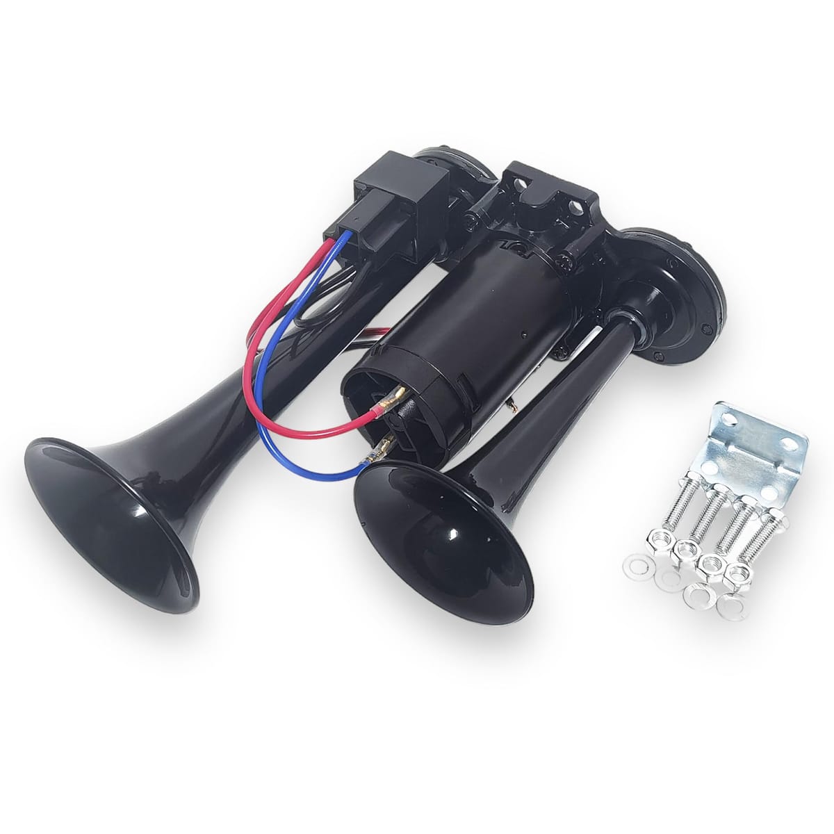 ヤンキーホーン 12V 爆音 トラック ポンプ エアー式 一体型 エアーコンプレッサー 内蔵 ダブルサウンド クラクション 車 軽 バイク 大型 軽自動車 汎用 社外品 【ステー付き】