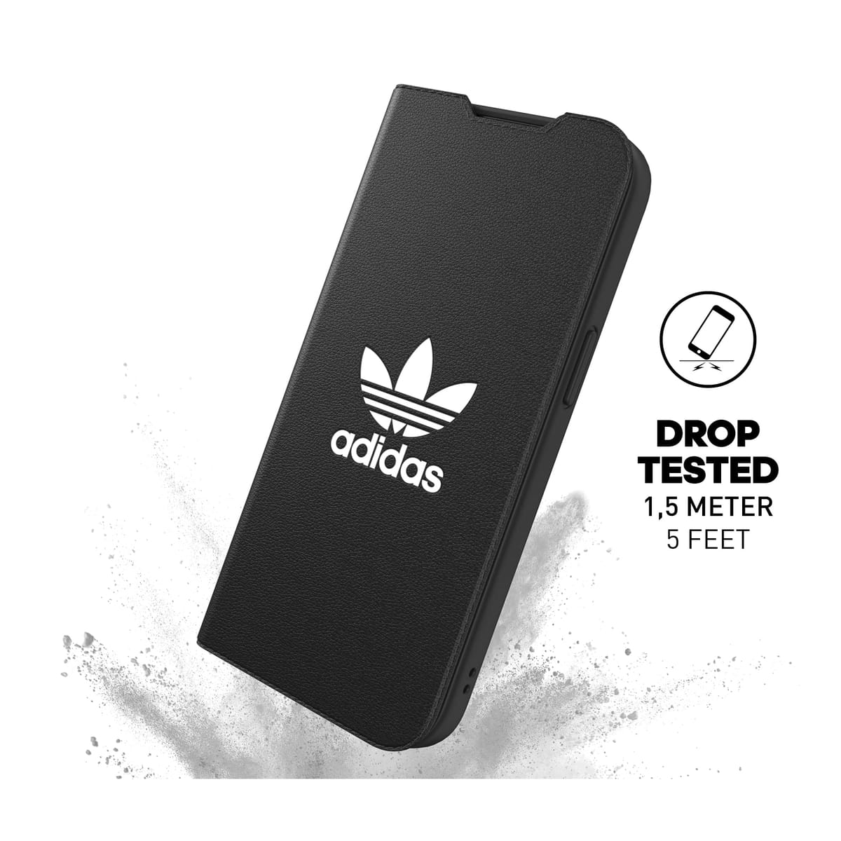 アディダス iPhone13miniケース 手帳型 トレフォイル FW21 デザイン ブラック [adidas FW21 for iPhone 13 mini カバー black/white BASIC Booklet]
