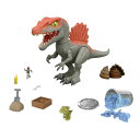 Mattel Jurassic World Crushivores ミニ恐竜フィギュア&アクセサリー ケージクラッシャースピノサウルス 箱を開けるおもちゃ 砂、ゲル、生地などのサプライズ付き