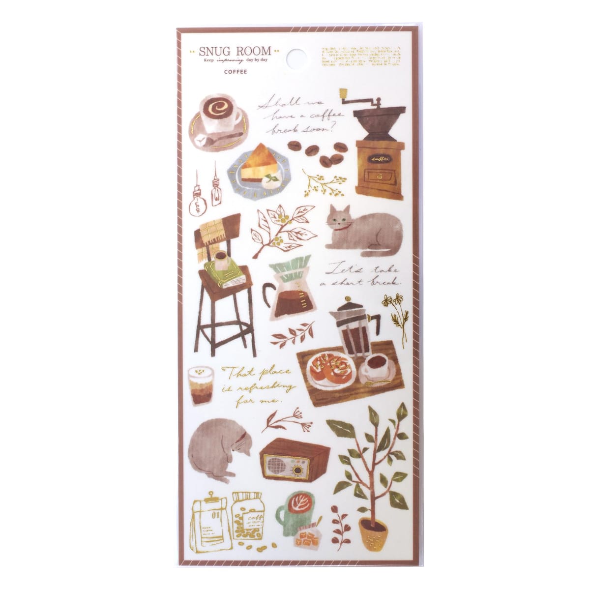 品番：81769 お部屋がテーマのイラストシールです。ラフなイラストと文字のピースの組み合わせでデコレーションしていただけます。お好みのインテリアの雰囲気で選ぶのもおすすめです。。。サイズ：縦=200mm　横=90mm　厚さ=1mm。商品色傾向：白。。イラスト。表紙パターン：コーヒー・紅茶。
