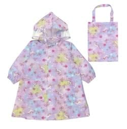 [kids foret] レインコート キッズ 子供 女の子 通園 通学 ランドセル対応 撥水加工 いちご ユニコーン 収納バッグ (RA ラベンダー, L)