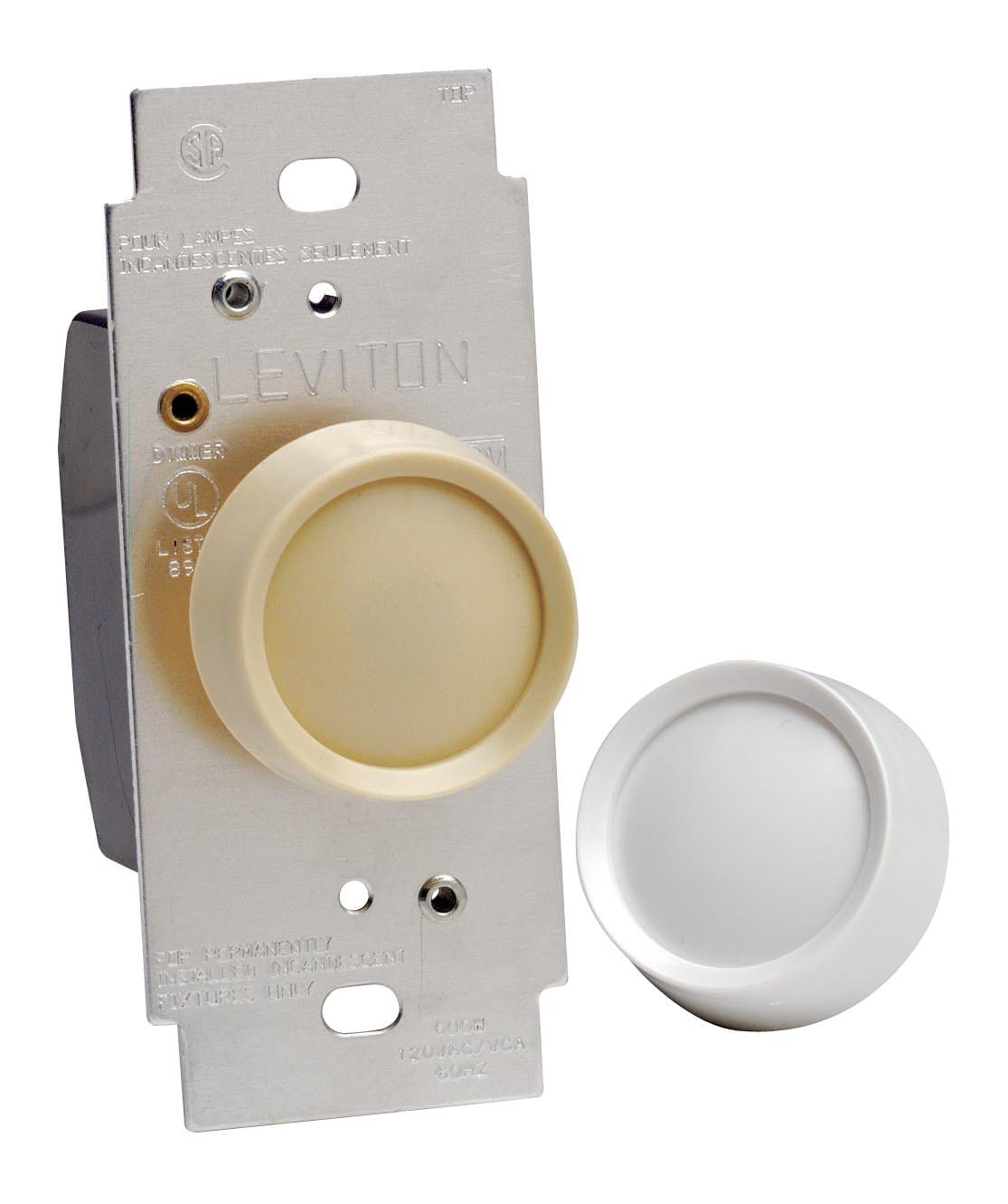 Leviton 6602-iw Trimatron 600 W白熱ロータリーディマー、シングルポール、ホワイト/アイボリー