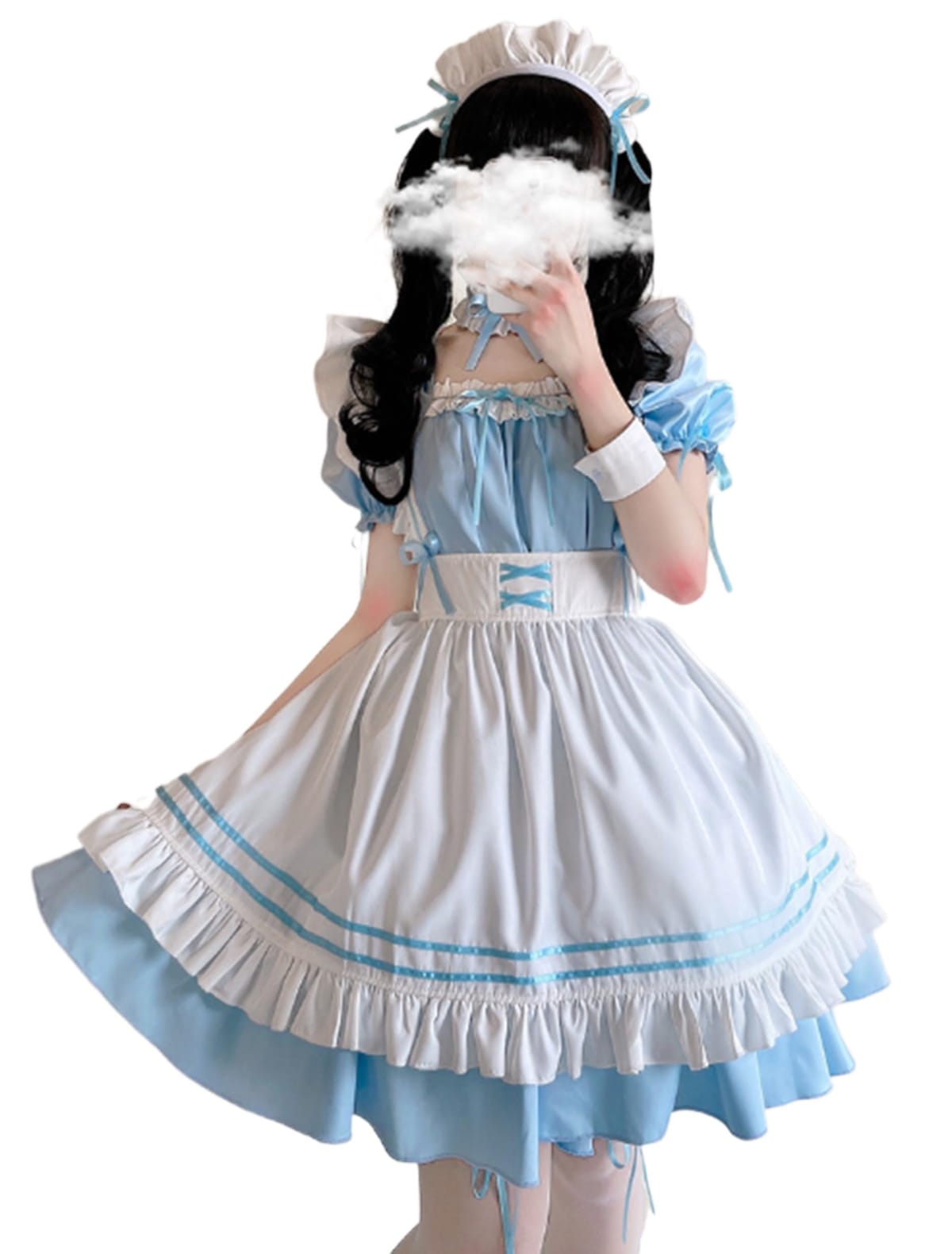 [CosMisty] メイド服 アイスブルー ゴスロリ コスプレ 衣装 人気 ワンピース ハロウィン 仮装 レディース 可愛い ロリータ 半袖 蝶結び