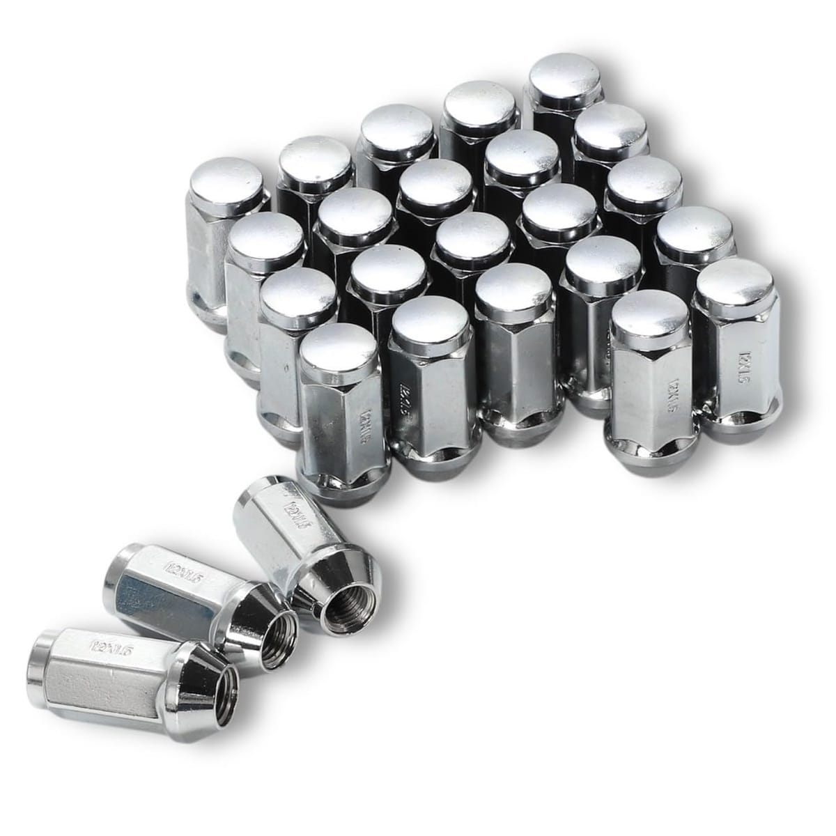 Kanoan M12×P1.5 ロング ホイールナット スチール 19HEX 45mm 60° 24個 + 1個 計25個 トヨタ 三菱 ホンダ マツダ ダイハツ いすず フォード レクサス ハイエース サーフ ランドクルーザー ランクル 等 クローム