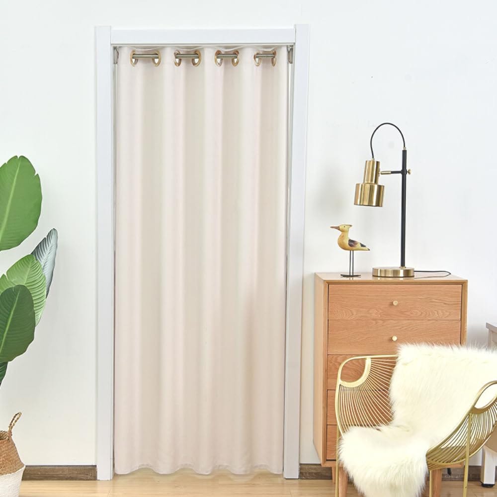 Leaf64 間仕切りカーテン 遮光カーテン 張り棒カーテン 冷暖房効率アップ (生成色, 幅150CMx長さ200CM)