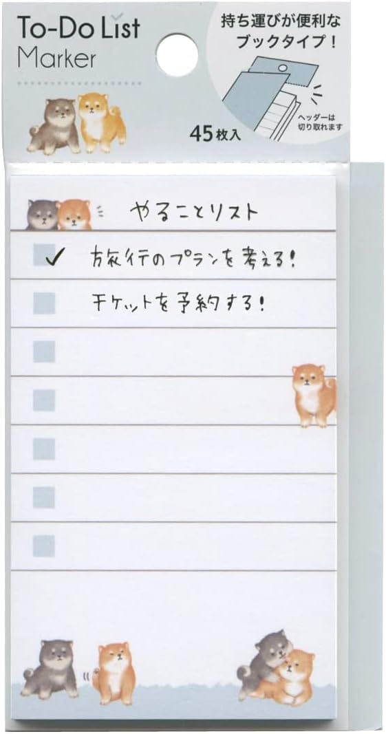 かわいい動物たちのイラストをデザインしたTo-Doリスト 付箋内容：1柄×45枚パッケージサイズ：H137×W76×D6mm本体サイズ：H100×W60mm シールで人気の「まめまめあにまる」シリーズがTo-Doリストマーカーになりました。 日々のやることリストを書き込んで、動物たちを見るたびにほっこり癒される付箋です。
