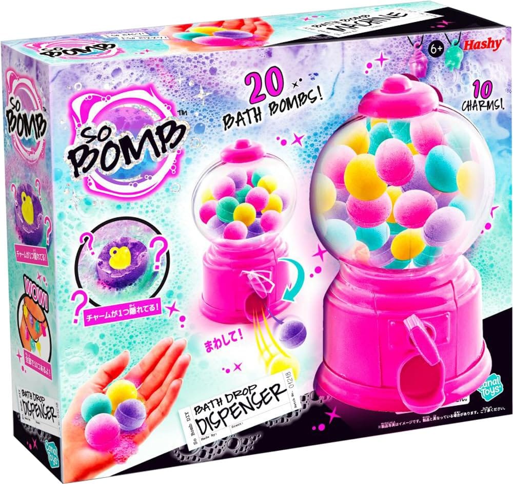 サイズ(約):幅160×奥行123×高さ205mm素材・材質:本体ベース・フタ/ABS、本体球体部/MABS、バスドロップ/重曹・クエン酸、チャーム/PE、ヒモ/ナイロン生産国:中国対象年齢6歳以上セット内容:ディスペンサー×1、バスドロップ×20、サプライズチャーム×10、ヒモ×1
