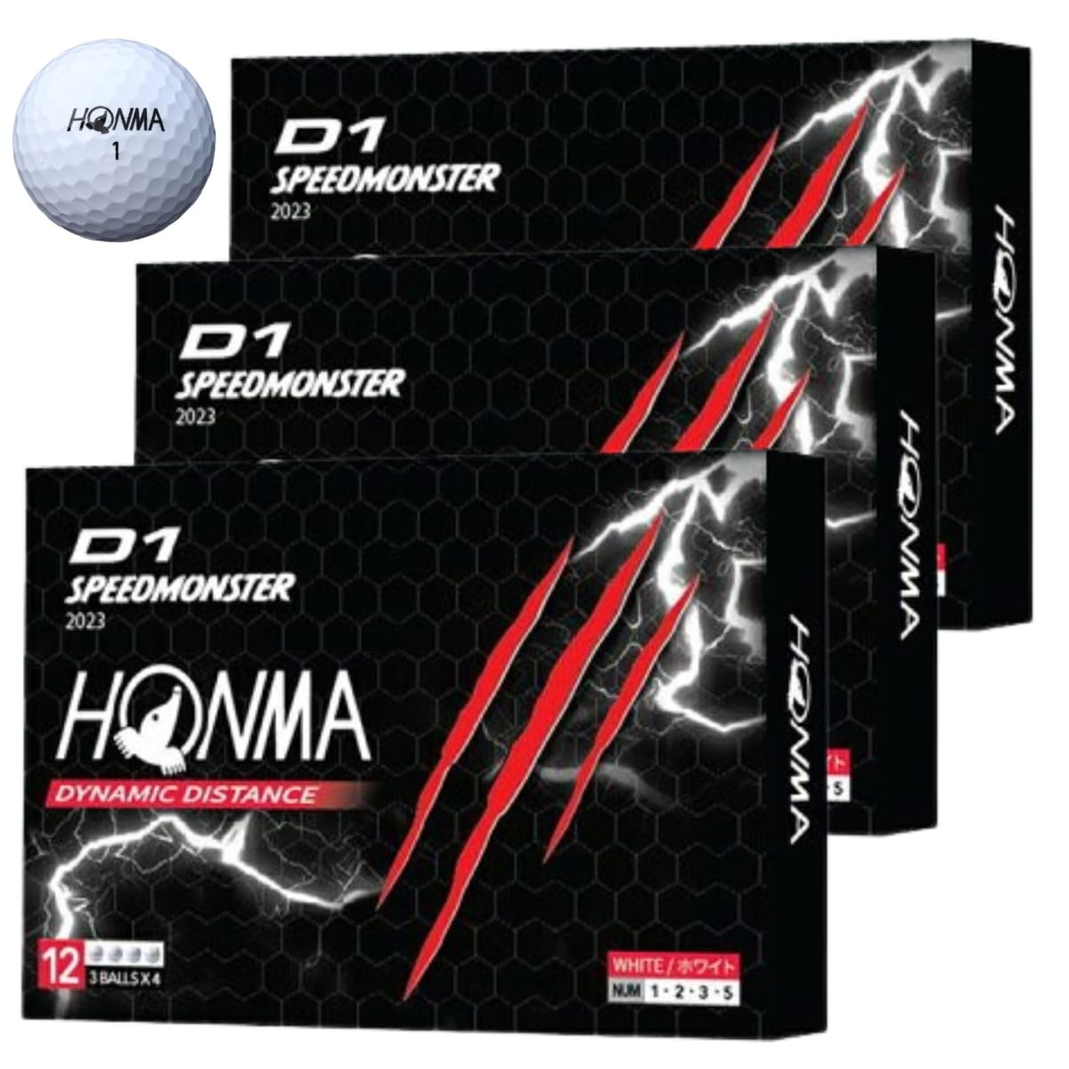 【3ダースセット】HONMA D1 SPEEDMONSTER スピードモンスター(スピモン) 2023年モデル BT2302 ホワイト 36球 ディスタンス ゴルフボール 本間ゴルフ ※本店ショップカード付き