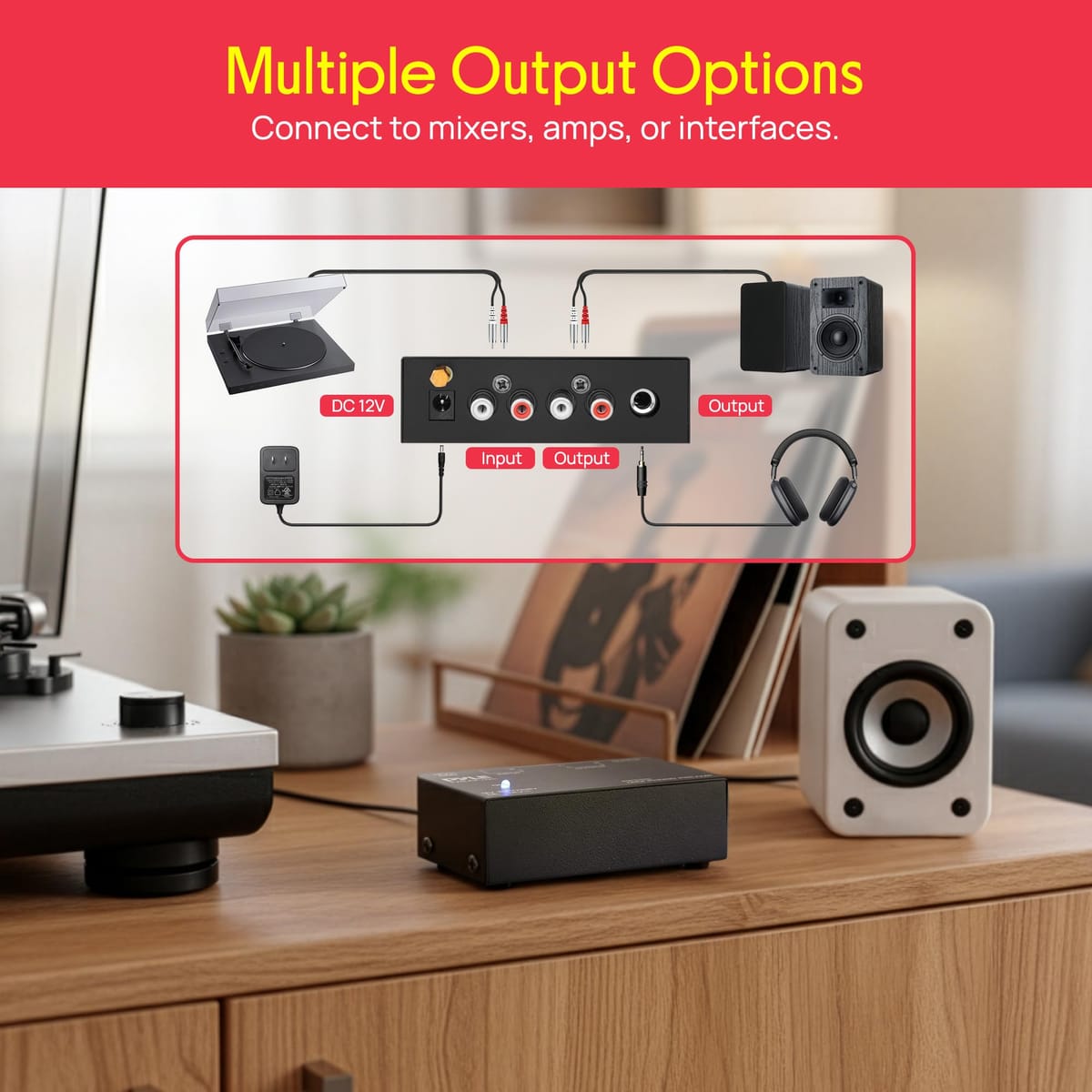 Pyle (PP555)ウルトラコンパクトタイプ フォノターンテーブル用プリアンプ 9 V バッテリー駆動