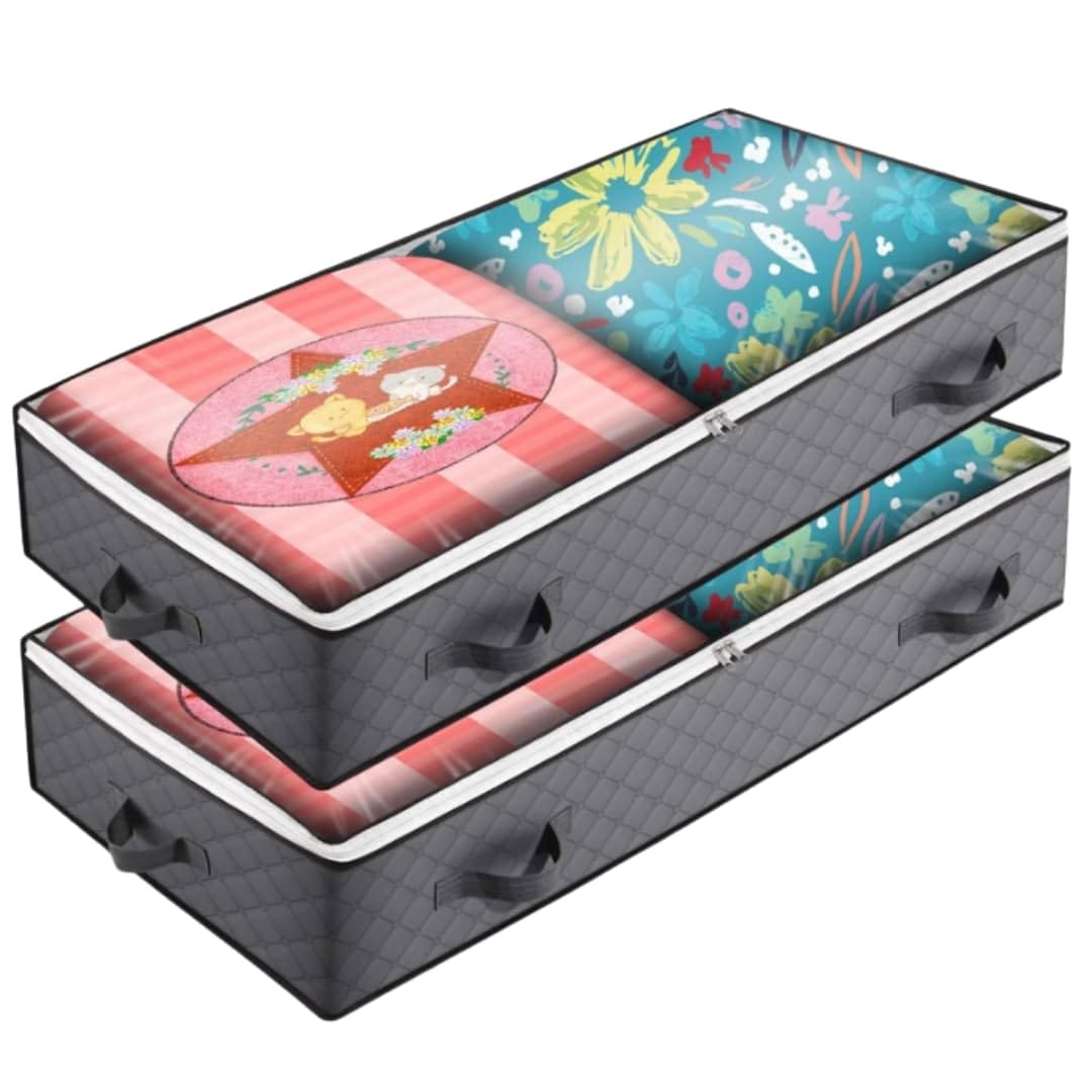 ベッド下収納ケース 2個セット デッドスペース活用 大容量収納 取っ手付き 布団 季節物 透明窓完備 (高さ15cm) YOSHICA