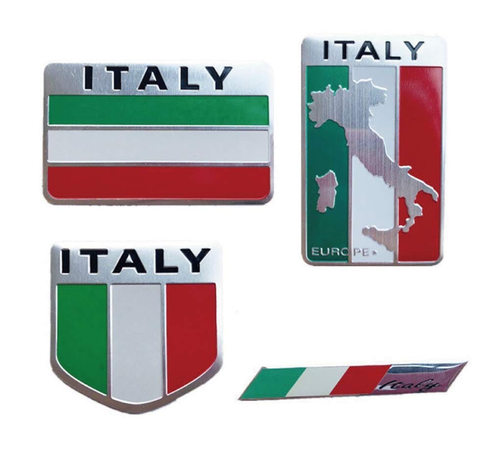 TK.Felly アルミプレート イタリア エンブレム ステッカー 国旗 車 装飾 デコレーション フラッグ 防水 4種類セット