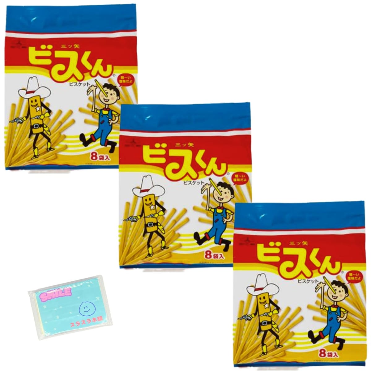 Monolog Style 三ツ矢製菓 ビスくん 18g×8袋入 ×3袋セット ★スラスラ本舗オリジナルポケットティッシュ..