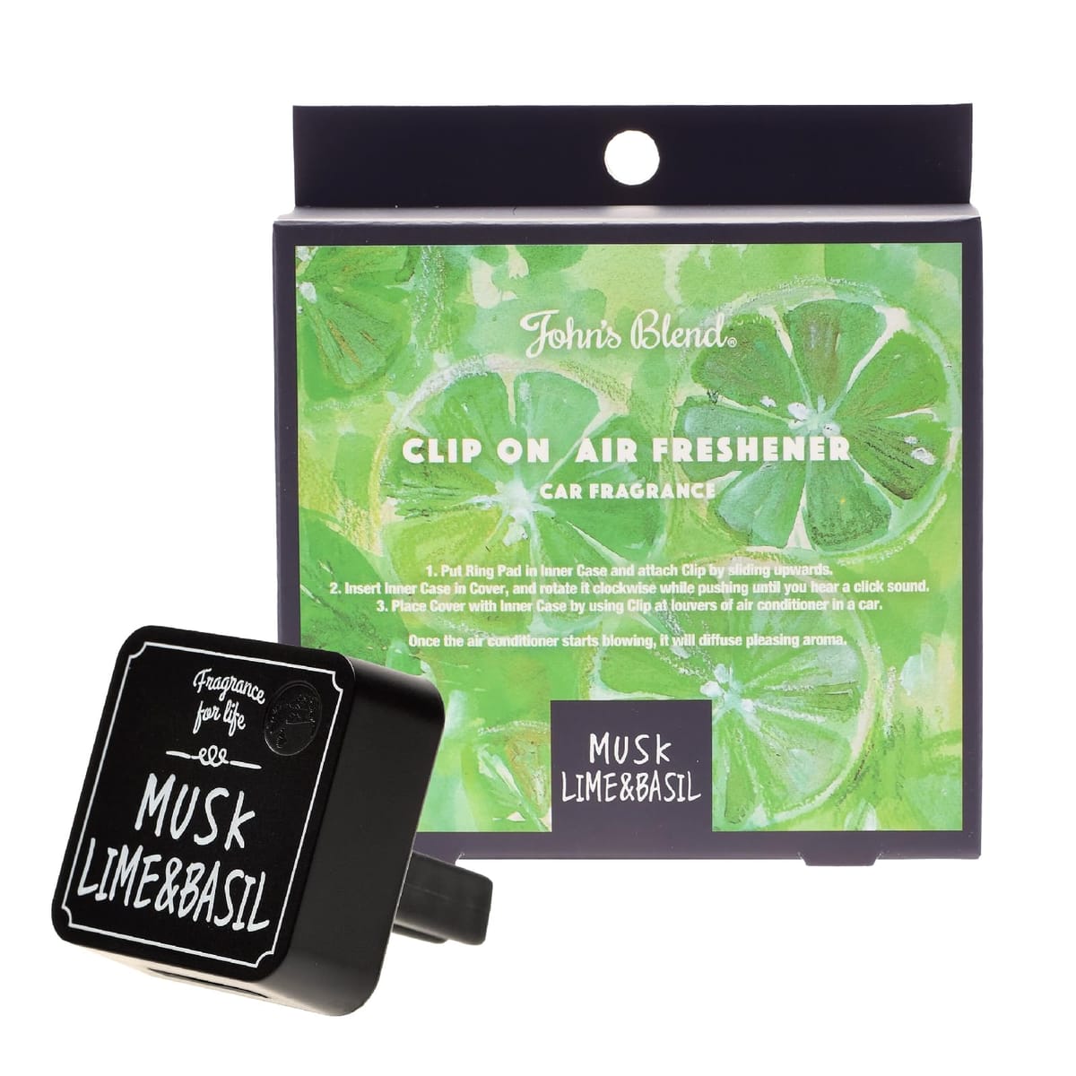 ジョンズブレンド 車 芳香剤 ムスク ライムバジル クリップ エアコン クリップオンエアーフレッシュナ..